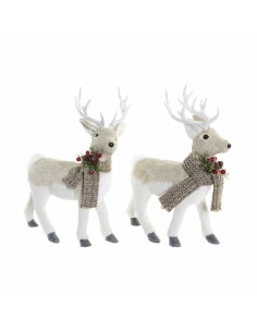Décorations de Noël DKD Home Decor Beige Polyester Blanc polystyrène Renne (9 x 24 x 33 cm)