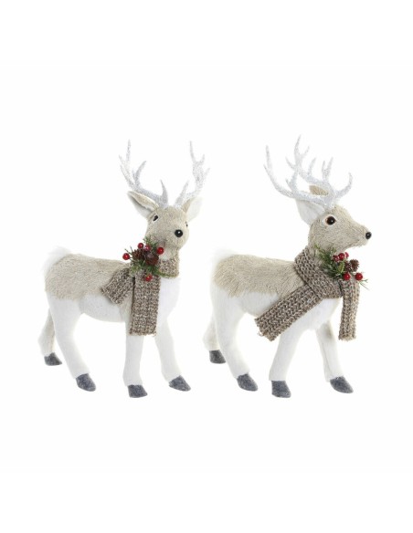 Décorations de Noël DKD Home Decor Beige Polyester Blanc polystyrène Renne (9 x 24 x 33 cm)
