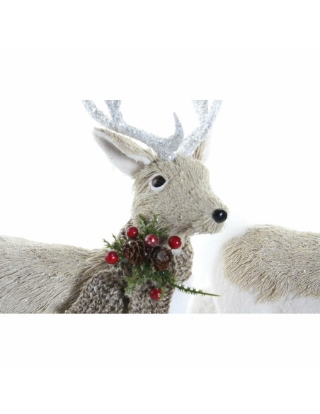Décorations de Noël DKD Home Decor Beige Polyester Blanc polystyrène Renne (9 x 24 x 33 cm)