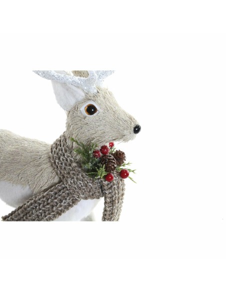 Décorations de Noël DKD Home Decor Beige Polyester Blanc polystyrène Renne (9 x 24 x 33 cm)