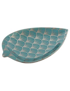 Centre de Table DKD Home Decor 27,5 x 16 x 3 cm Turquoise Oriental Chrome Feuille d'une plante