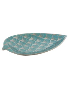 Centre de Table DKD Home Decor 27,5 x 16 x 3 cm Turquoise Oriental Chrome Feuille d'une plante 2