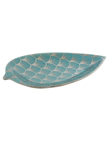 Centre de Table DKD Home Decor 27,5 x 16 x 3 cm Turquoise Oriental Chrome Feuille d'une plante