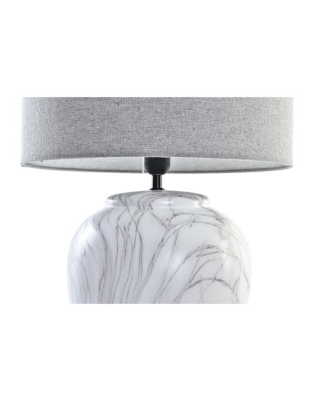 Lampe de bureau DKD Home Decor Toile Céramique Gris Blanc (38 x 38 x 58 cm)