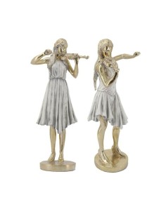 Figurine Décorative DKD Home Decor Doré Blanc Résine Musicien (26.5 x 20 x 60 cm) (2 pcs)