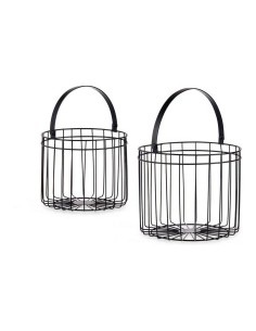 Panier Noir Métal 25 x 35 x 25 cm Cylindrique (2 pcs)
