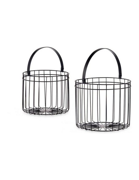Panier Noir Métal 25 x 35 x 25 cm Cylindrique (2 pcs)