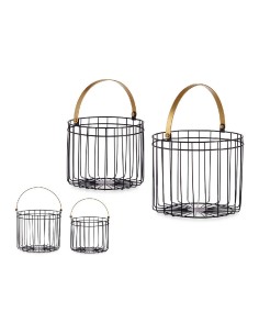 Panier Noir Doré Métal 25 x 27 x 25 cm Cylindrique (2 pcs)