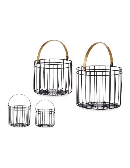 Panier Noir Doré Métal 25 x 27 x 25 cm Cylindrique (2 pcs)