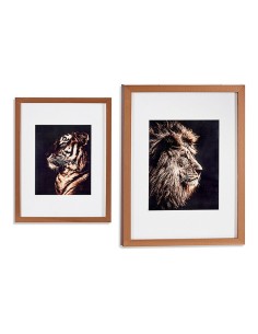 Cadre Tigre Lion Verre Bronze Contre-plaqué (33 x 3 x 43 cm)