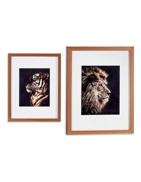 Cadre Tigre Lion Verre Bronze Contre-plaqué (33 x 3 x 43 cm)