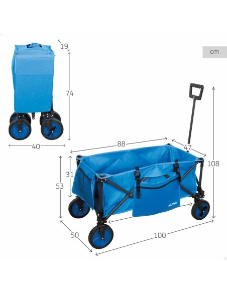 Chariot Multi-usages Aktive Bleu Noir Polyester PVC Acier 88 x 108 x 47 cm Pliable Plage