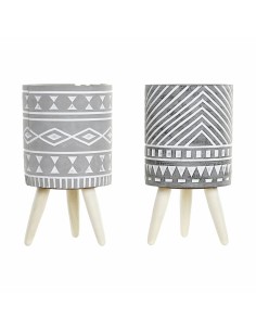Cache-pot DKD Home Decor Gris Ciment Blanc Pin Boho (14,3 x 14,3 x 26,2 cm) (2 Unités)