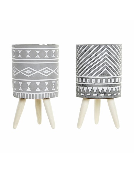 Cache-pot DKD Home Decor Gris Ciment Blanc Pin Boho (14,3 x 14,3 x 26,2 cm) (2 Unités)