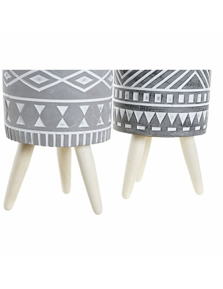 Cache-pot DKD Home Decor Gris Ciment Blanc Pin Boho (14,3 x 14,3 x 26,2 cm) (2 Unités)