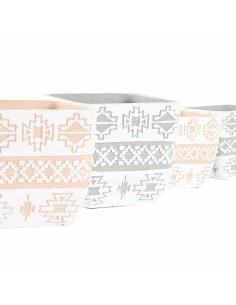 Set de pots DKD Home Decor Gris Beige Ciment Tropical (2 Unités) (14 x 14 x 13 cm) 2