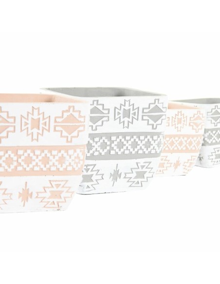 Set de pots DKD Home Decor Gris Beige Ciment Tropical (2 Unités) (14 x 14 x 13 cm)
