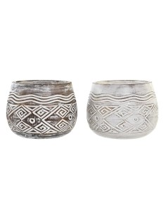 Cache-pot DKD Home Decor Marron Blanc (2 Unités) (22 x 22 x 16 cm)