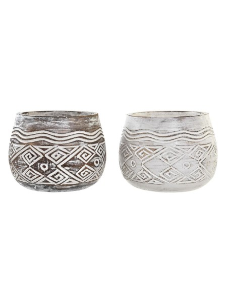 Cache-pot DKD Home Decor Marron Blanc (2 Unités) (22 x 22 x 16 cm)