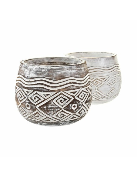 Cache-pot DKD Home Decor Marron Blanc (2 Unités) (22 x 22 x 16 cm)