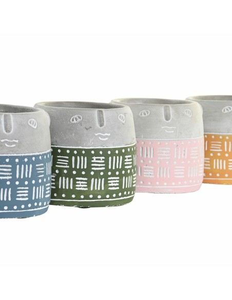 Cache-pot DKD Home Decor Visage Bleu Rose Ciment Vert Jaune (13 x 13 x 11 cm) (4 Unités)