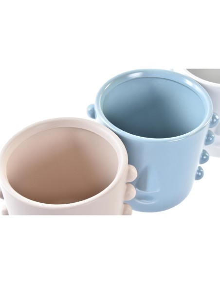Cache-pot DKD Home Decor Visage Grès (15 x 13 x 12,5 cm) (4 Unités)
