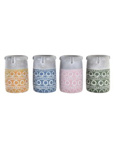 Cache-pot DKD Home Decor Visage Bleu Rose Ciment Vert Jaune (12 x 12 x 18 cm) (4 Unités)