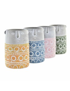 Cache-pot DKD Home Decor Visage Bleu Rose Ciment Vert Jaune (12 x 12 x 18 cm) (4 Unités) 2
