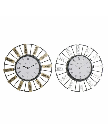 Horloge Murale DKD Home Decor 40 x 6,4 x 40 cm Verre Argenté Doré Fer (2 Unités)
