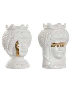 Cache-pot Home ESPRIT Blanc Doré Porcelaine 10 x 10 x 14 cm (2 Unités)