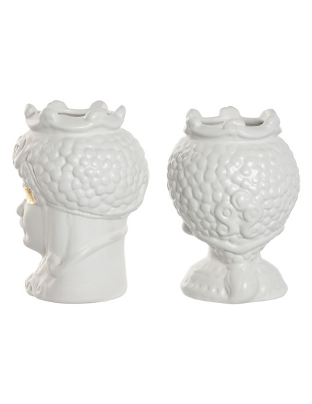 Cache-pot Home ESPRIT Blanc Doré Porcelaine 10 x 10 x 14 cm (2 Unités)
