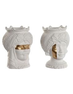 Cache-pot Home ESPRIT Blanc Doré Porcelaine 15 x 15 x 26.5 cm (2 Unités)