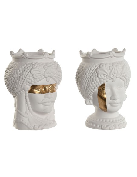 Cache-pot Home ESPRIT Blanc Doré Porcelaine 15 x 15 x 26.5 cm (2 Unités)