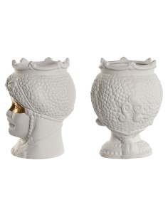 Cache-pot Home ESPRIT Blanc Doré Porcelaine 15 x 15 x 26.5 cm (2 Unités) 2