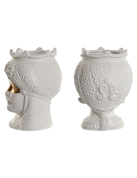 Cache-pot Home ESPRIT Blanc Doré Porcelaine 15 x 15 x 26.5 cm (2 Unités)