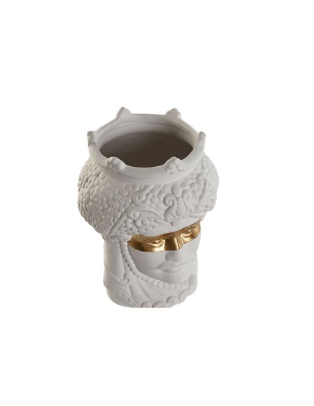 Cache-pot Home ESPRIT Blanc Doré Porcelaine 15 x 15 x 26.5 cm (2 Unités)