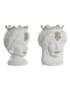 Cache-pot Home ESPRIT Blanc Beige Porcelaine 15 x 15 x 26.5 cm (2 Unités)