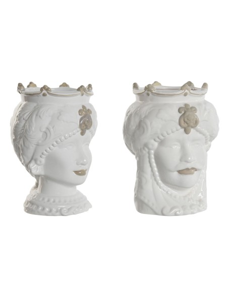 Cache-pot Home ESPRIT Blanc Beige Porcelaine 15 x 15 x 26.5 cm (2 Unités)