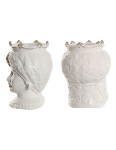 Cache-pot Home ESPRIT Blanc Beige Porcelaine 15 x 15 x 26.5 cm (2 Unités) 2