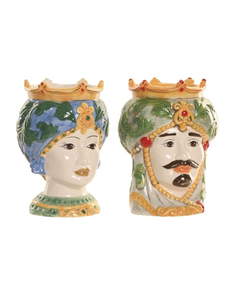 Cache-pot Home ESPRIT Vert Multicouleur Porcelaine 15 x 15 x 26.5 cm (2 Unités)