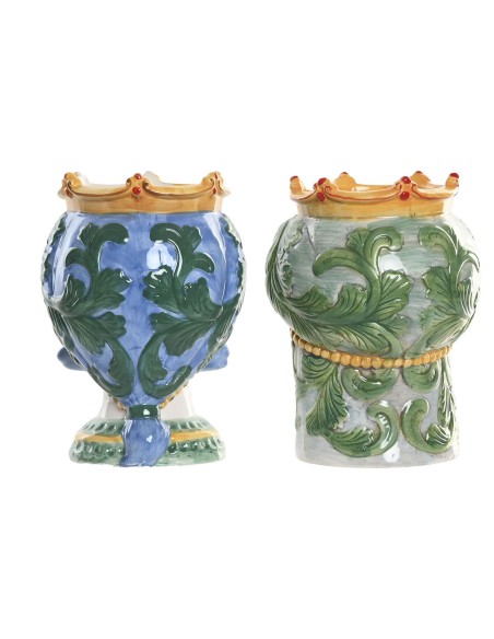 Cache-pot Home ESPRIT Vert Multicouleur Porcelaine 15 x 15 x 26.5 cm (2 Unités)