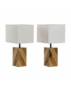 Lampe de bureau DKD Home Decor 25,5 x 25,05 x 52 cm Sapin Naturel Beige Métal Crème 220 V 60 W 25 x 25 x 21 cm (2 Unités)