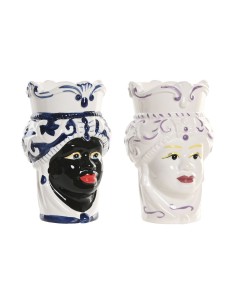 Cache-pot Home ESPRIT Bleu Blanc Noir Porcelaine 12 x 12 x 20 cm (2 Unités)