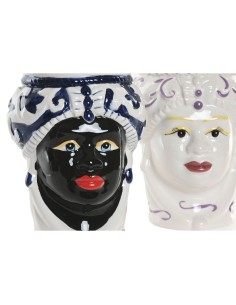 Cache-pot Home ESPRIT Bleu Blanc Noir Porcelaine 12 x 12 x 20 cm (2 Unités) 2