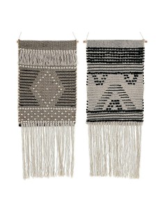Décoration Suspendue DKD Home Decor Beige Gris Gris foncé Frange Boho 45 x 1 x 61 cm (2 Unités)