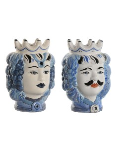 Cache-pot Home ESPRIT Bleu Blanc Porcelaine 15 x 15 x 26 cm
