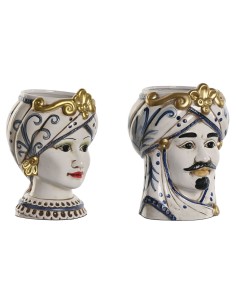 Cache-pot Home ESPRIT Bleu Blanc Doré Porcelaine 15 x 15 x 26 cm (2 Unités)