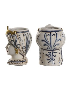 Cache-pot Home ESPRIT Bleu Blanc Doré Porcelaine 15 x 15 x 26 cm (2 Unités) 2