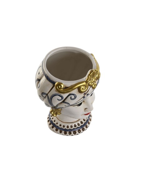 Cache-pot Home ESPRIT Bleu Blanc Doré Porcelaine 15 x 15 x 26 cm (2 Unités)
