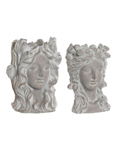 Cache-pot Home ESPRIT Gris Ciment chica 21 x 18 x 28 cm (2 Unités)